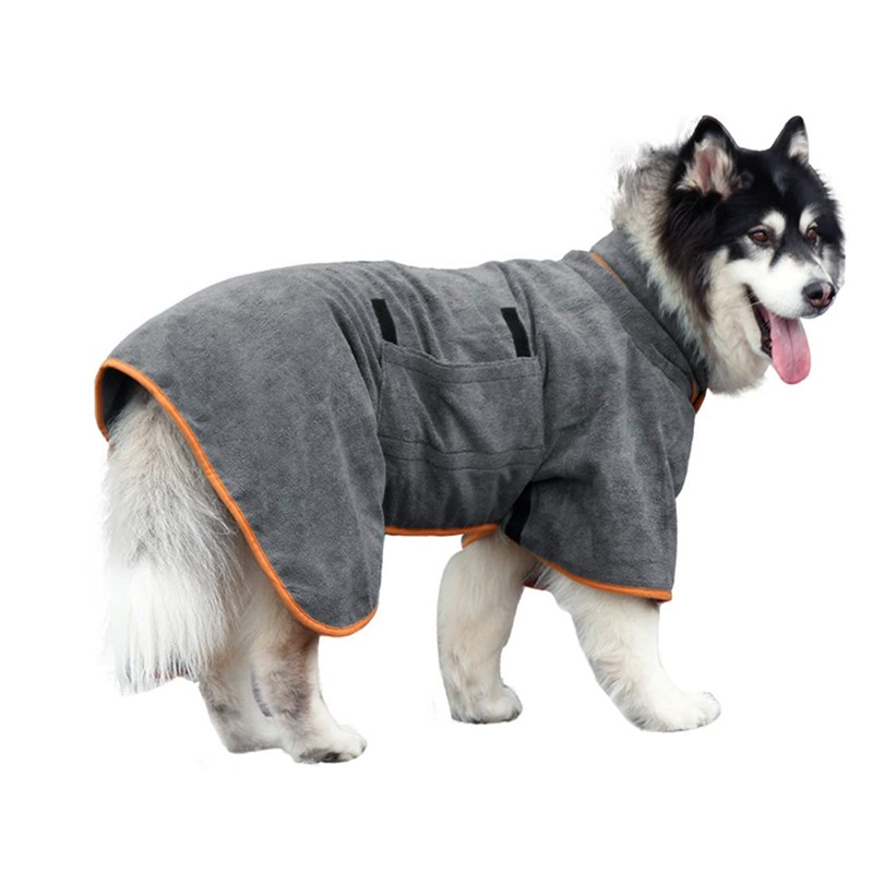 Dog Drying Coat Bathrobe Towel, Microfibre Material Fast Drying Super Absorbent Dog Bath Robe, Pet Quick Drying Moisture Absorbing with Adjustable Collar and Waist Small Grey