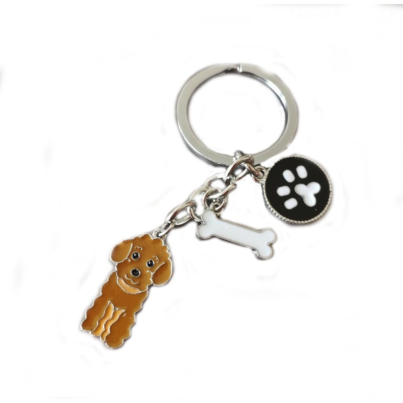 Dog Keychain Ring, Cool Cute Pet Dog Keyring Bag Charm Mini Metal Key Ring Keyfob Brown Poodle