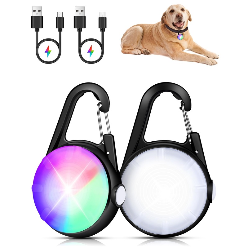 Dog Lights for Night Walking – 2 Pack 4 Modes Dog Collar Light, Rechargeable Dog Walking Light for Nighttime Clip On, IP68 Waterproof Durable Dogs Safety Light (Black)