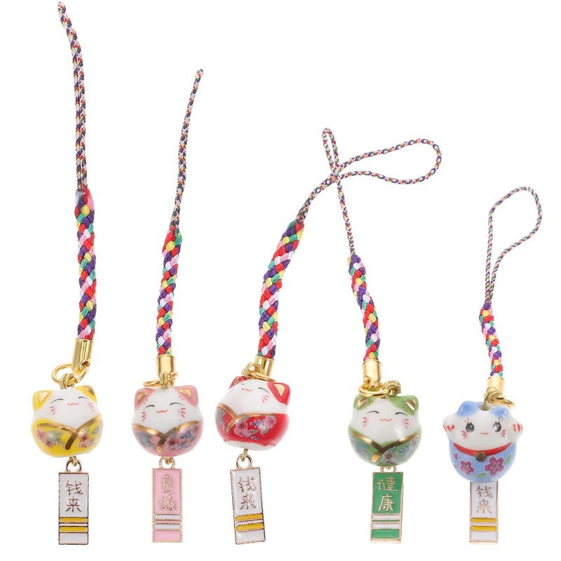 LIFKOME 5pcs Lucky Cat Beckoning Cat Keychains Pendants Japanese Maneki Neko Fortune Pendants Animal Decor Hanging Rope Fortune Cat Daisy Phone Pendant Lucky Cat Car Keyring Phone Charm