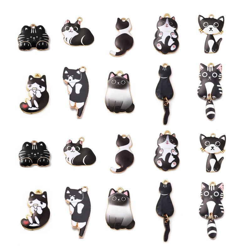 LiQunSweet 20 Pcs 10 Styles Assorted Enamel Flatback Animal Pet Charms Black Cat Kitten Charms for DIY Bracelet Necklace Jewelry Making Finding Mixed Cat Black Charms_20Pcs