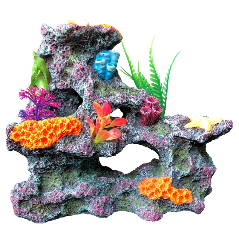 majoywoo Aquarium Coral Reef Decor, Artificial Resin Fish Tank Accessories, Goldfish Betta Fish Hideout Green, Purple, Orange