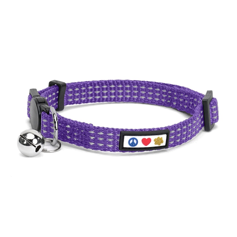 Pawtitas Reflective Cat Collar with Safety Buckle and Removable Bell Cat Collar Kitten Collar Purple Cat Collar  Reflective Purple