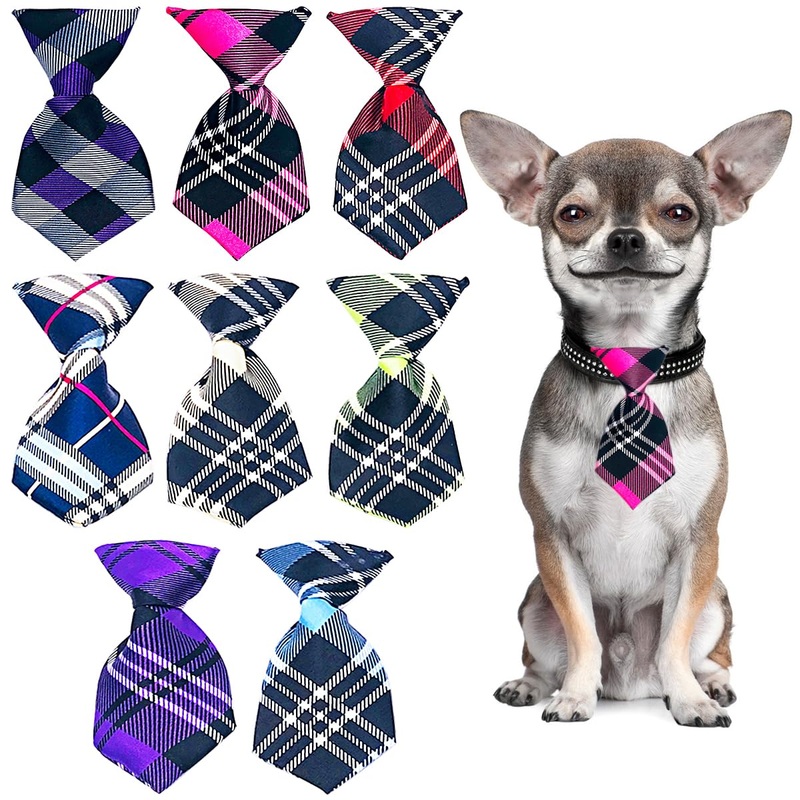 PET SHOW 8pcs Plaided Small Dogs Collar Charms Neckties Medium Dog Cats Puppies Kitten Slide on Collars Attachment Accessories Neck Ties Party Holiday Costumes Plaid-8pcs