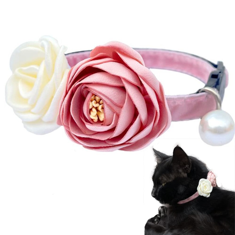 Pink Cat Collars for Girl Cats – Fancy Cat Collar Breakaway with Flowers Adjustable from 7.5″ to 11.8″ for Girl Kitten Puppy Small Cats Dogs (Pink) Pink