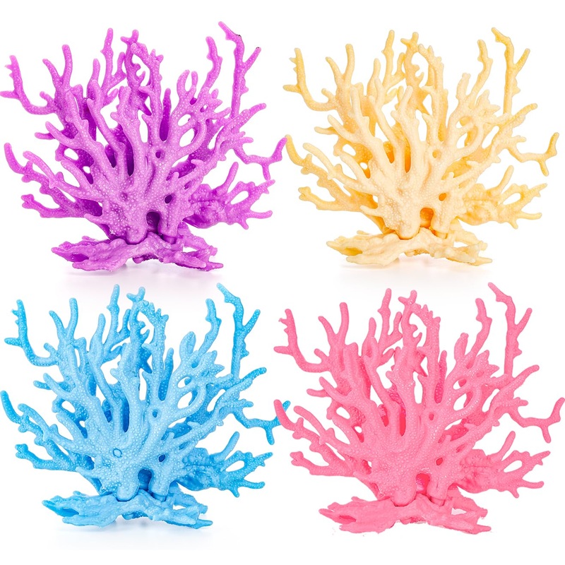 TOPZEA 4 Pack Artificial Aquarium Coral Decor, Plastic Faux Coral Reef Decorative Cute Fish Tank Decorations, Under The Sea Centerpiece Realistic Ocean Plant Ornaments for Party, Living Room