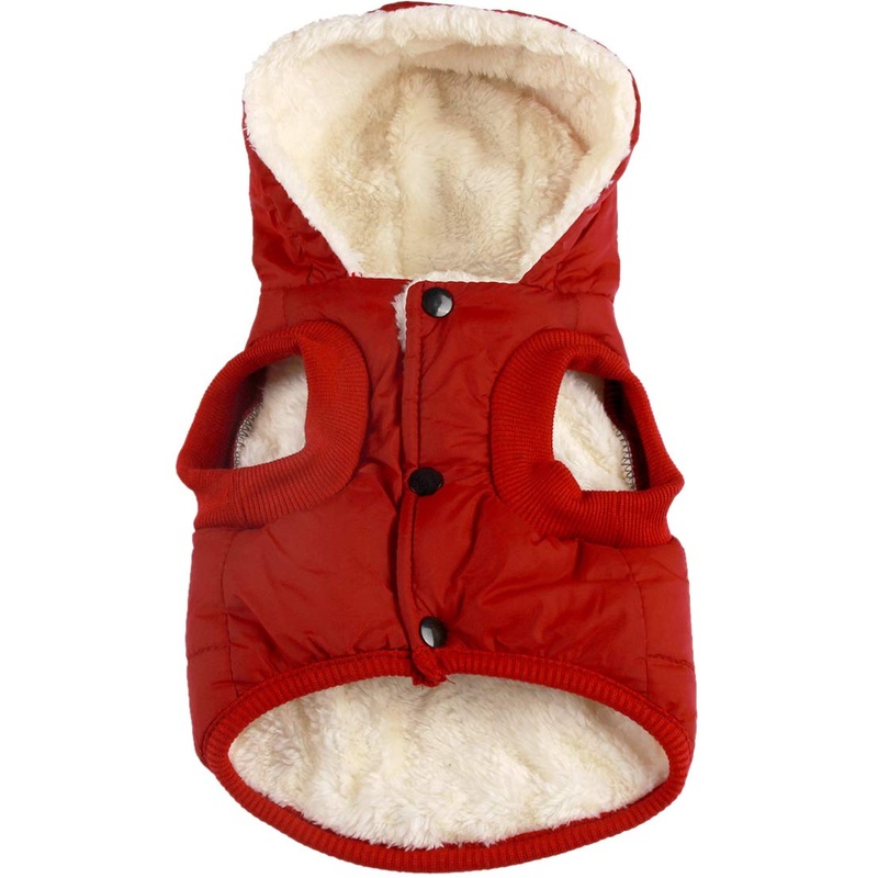 Vecomfy Fleece Lining Extra Warm Dog Hoodie in Winter,Small Dog Jacket Puppy Coats with Hooded,Red XS X-Small (Pack of 1) Red