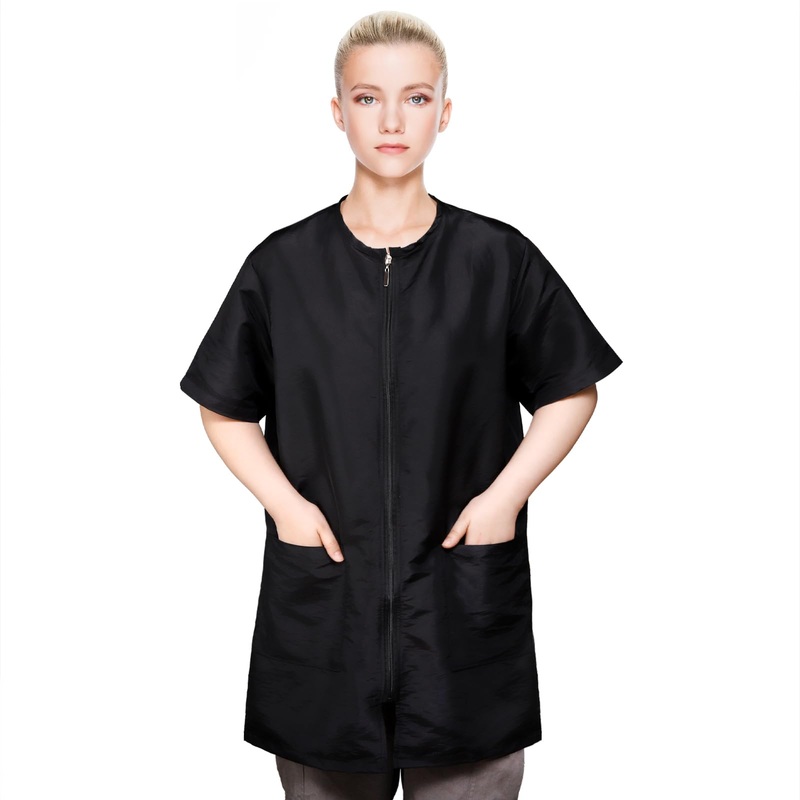 Waterproof Pet Grooming Workwear, Short Sleeves Dog Grooming Smock, Hairdresser Uniform with Full Zipper & Pockets, Anti-Static Professional Stylist Jacket for Barber Salon Pet Shop Medium