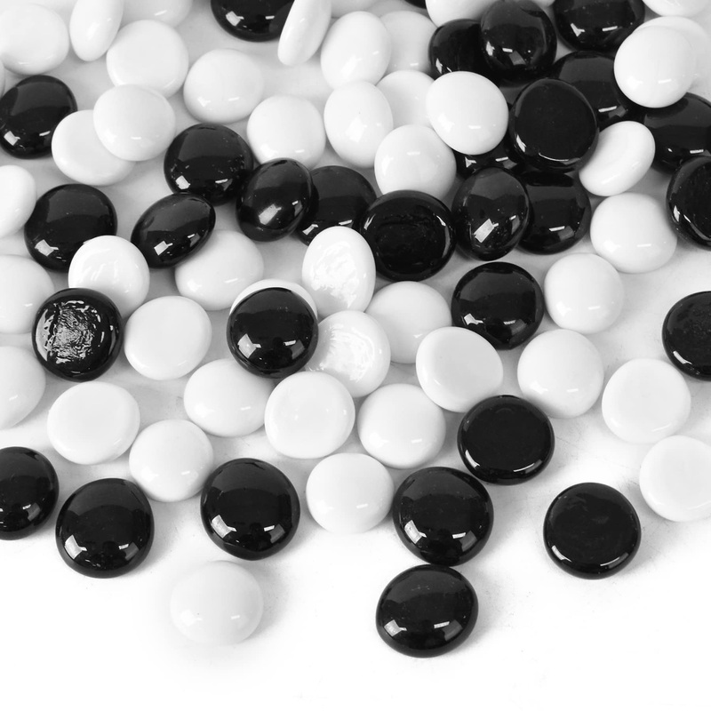 1LB Flat Marbles Glass Gems Beads for Aquarium Succulent Garden Decoration Craft Project Fish Tank 90pcs Black White
