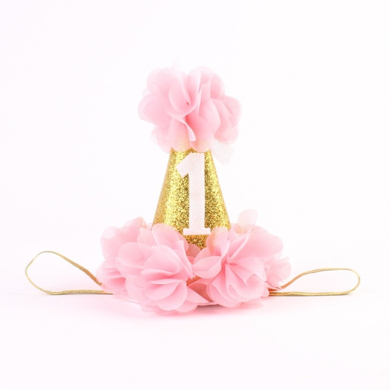1st Pet Birthday Cone Hat Dogs Cats Holiday Party Hat Headwear Costume with Flowers Accessories and Adjustable Headband for Small Medium Dogs Cats Pets Baby (Pink) Pink