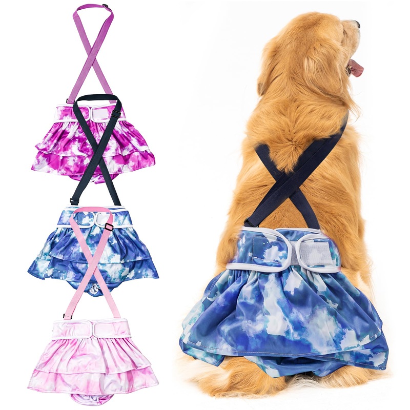 3 Pack Avont Washable Female Dog Diaper with Suspender, Reusable Girl Doggie Diapers for Small Medium Large Doggy in Heat Cycle Period Incontinence -L L Black/Pink/Purple