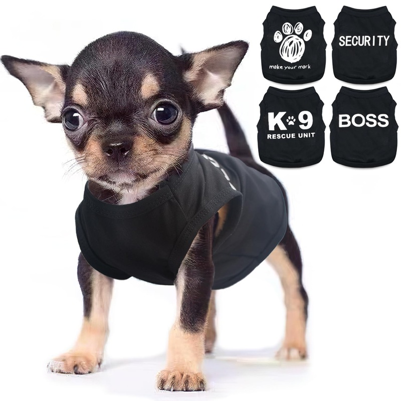 4 Pieces Chihuahua Clothes Dog Clothes for Small Dogs Boy Summer Teacup Yorkie Clothes Spring Letter Security Boss Dog Shirts Soft Puppy Clothes Tiny Dog Outfit Pet Cat Clothing XXS Black XX-Small