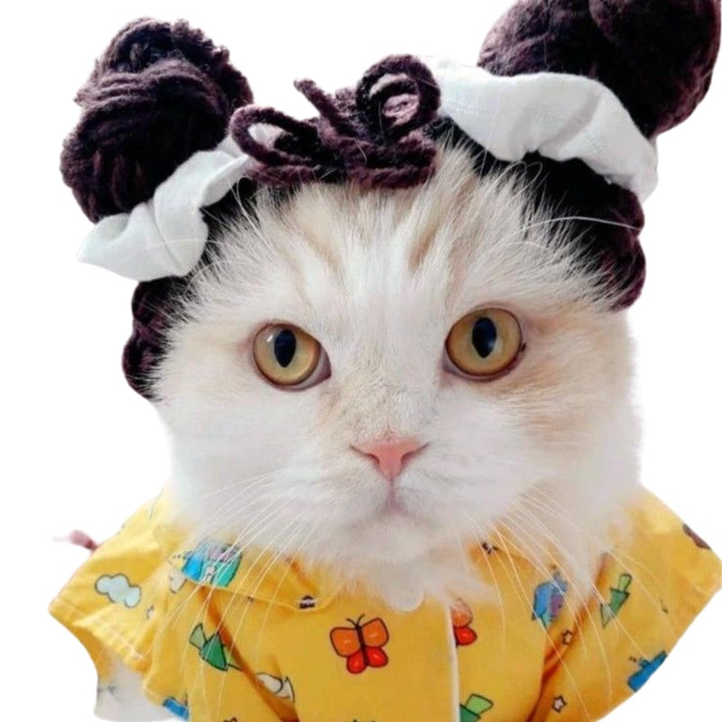 Cat Wig Funny Cute Cat Costume Hat Hair Roller Accessories Dress Up Clothing Festival Party (Bun) Bun