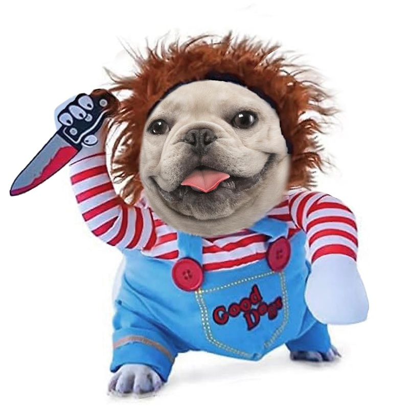 Chucky Dog Costume with Knife Pet Deadly Clothes Funny Christmas Halloween Dog Costume for Small Medium Large Dogs (Style 1, Small) Style 1
