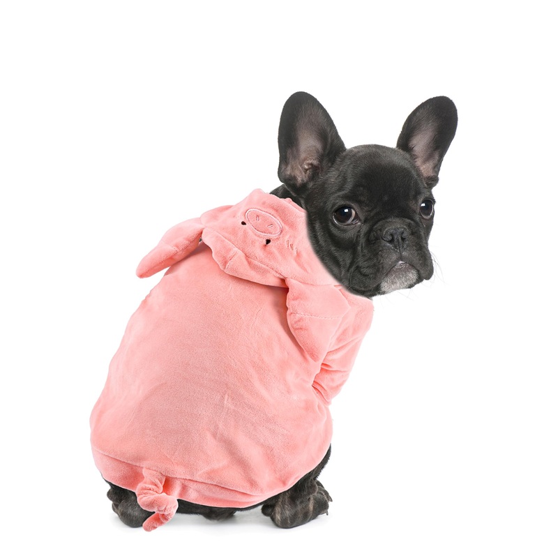 DELIFUR Dog Halloween Pig Costume – French Bulldog Adorable Pig Holiday Outfit Cute Hoodie Halloween Cosplay Costume Animal for Small and Medium Dog (Back: 19.5″) Back: 19.5″
