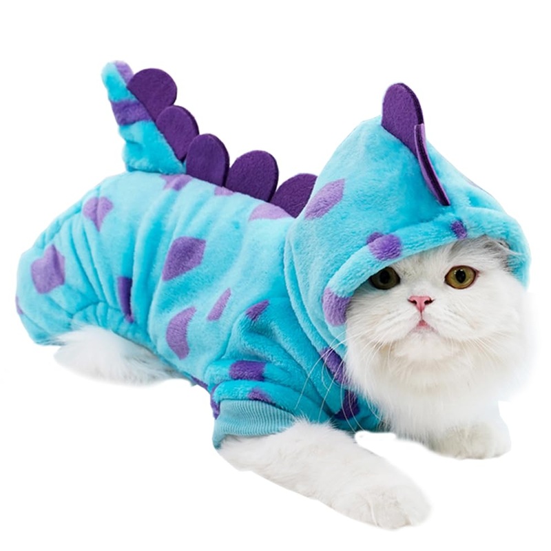 Dinosaur Dog Clothes for Small Dog Girl Boy,Fleece Winter Puppy Hoodies with Leash Ring,Cold Weather Coat for Cat,Funny Dog Dinosaur Costume for Christmas Halloween. (Blue, Large) Blue