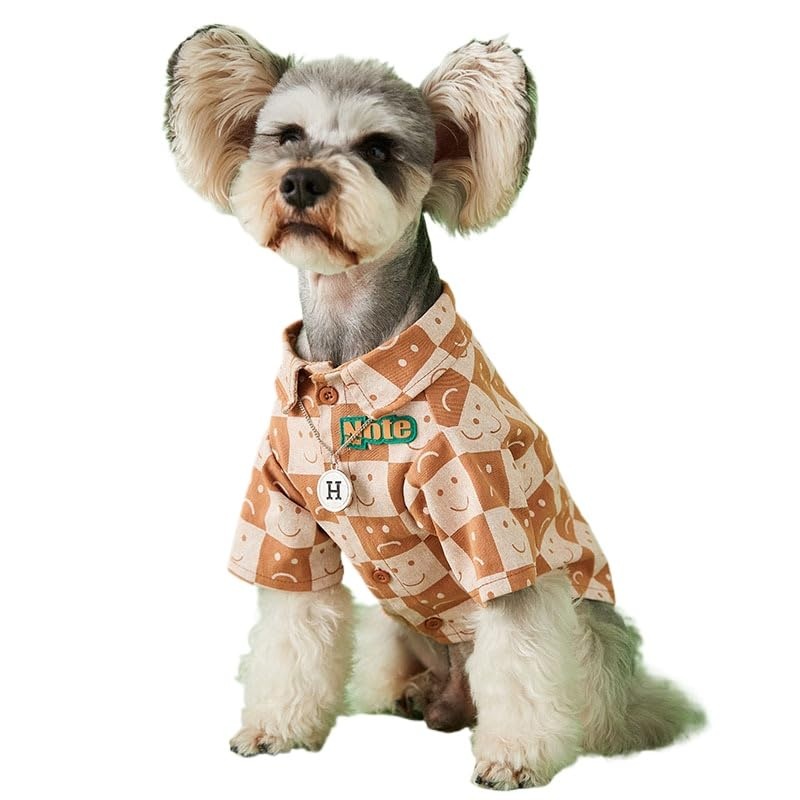 Dog Costume Cotton Clothes for Pets Plaid Shirt Smile Face Pet Boy Coat for Small Dogs Medium Large Cute T-Shirt Cat Girl Outfits Female Costumes Summer (L,Caramel Face) L Caramel Face