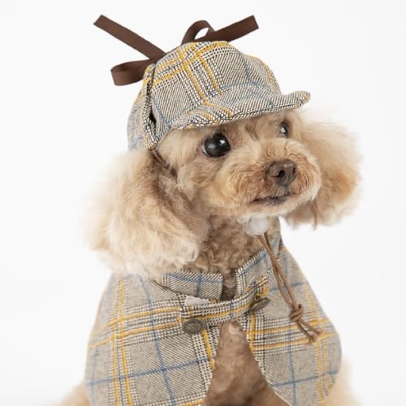 Dog Costume-Cute Detective Pet Clothes Set Halloween Cosplay Party Outfit Winter Fashion Cape Cloak Hat for Small Medium Dog & Cat Kitten (Medium)