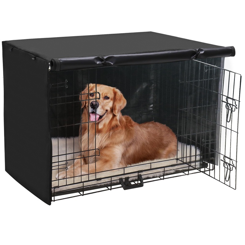 Dog Crate Cover – Double Door Waterproof Pet Kennel Cover, Durable 600D Polyester Protective Cage Cover for 24/30/36/42/48 Inch Dog Crate – Black 30 Inch