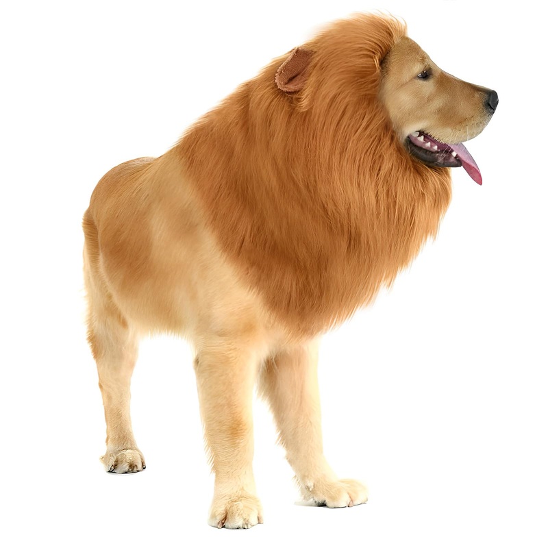 Dog Lion Mane Costume with Ears,Halloween Lion Mane Wig Costume for Medium to Large Sized Dog&Cat,Adjustable Washable Comfortable Fancy Lion mane Dog Costume Dress(Brown)