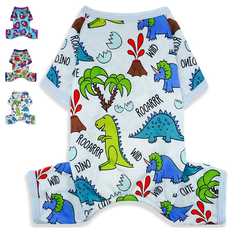 Dog Pajamas Spring Summer Dog Clothes for Small Medium Dogs Girl Boy Cute Soft Puppy Pjs Clothes Doggie Onesies Cat Pet Jammies Outfit (Medium) Blue Dinosaur