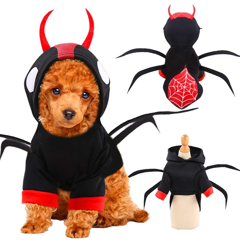 Dog Spider Costume Hoodie Cute Spider Legs Puppy Outfits Bug Pet Clothes Halloween Pet Accessories for Kitten Small Medium Dogs Chihuahua Yorkie Party (Medium), Black