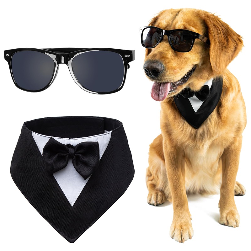 Dog Tuxedo and Sunglasses Wedding Dog with Bowtie Engagement Parties Formal Costumes Set for Medium Large Dogs Pets