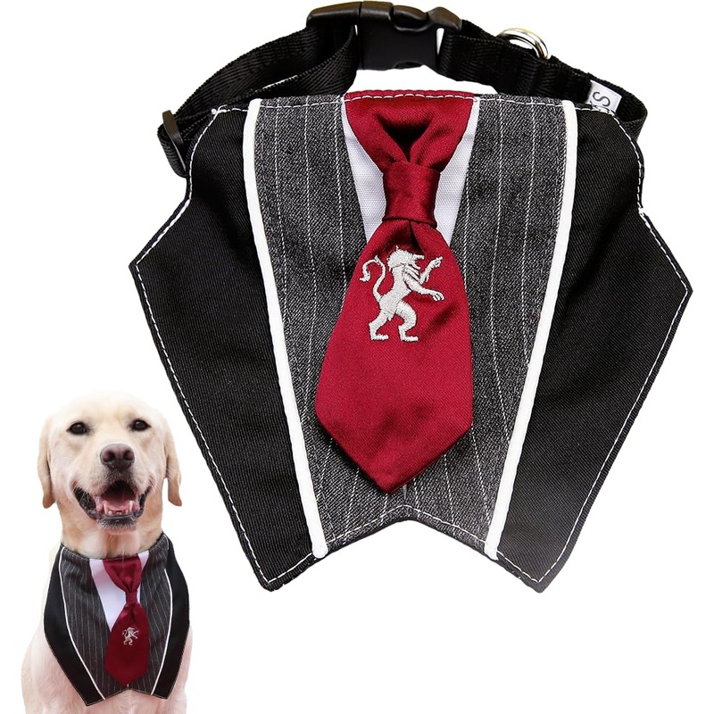 Dog Tuxedo Collar, Dog Bandana, Necktie Triangle Drool Towel Dress Dog Clothes for Medium and Large Dogs, Pet Birthday Party Wedding Engagement and Christmas Costume Matching. (Necktie-Model, M) Necktie-Model