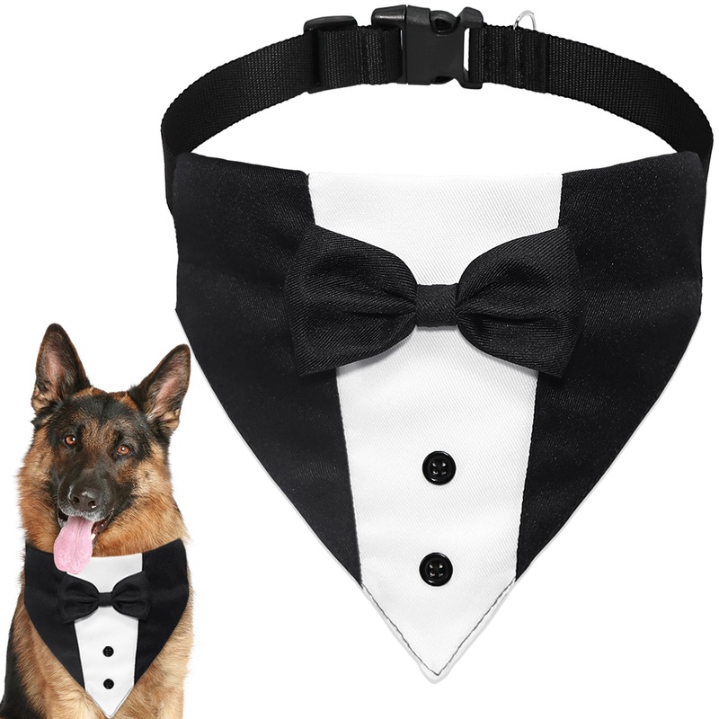 Dog Tuxedo Dog Suit Dog Wedding Bandana Collar with Bow Tie, Adjustable Dog Tux Formal Dog Costumes, Engagement Birthday Tuxedo for Large Extra Large Dogs Pets (X-Large: Neck 21″-30″)