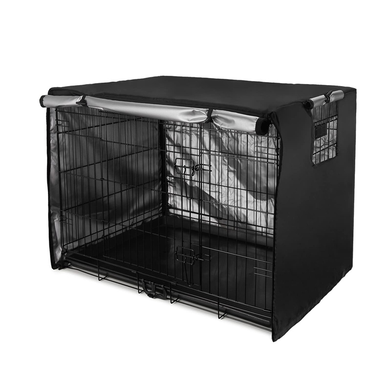 Double Door Dog Crate Cover Wire Dog Cage Cover Waterproof Durable Lightweight 420D Polyester Pet Kennel Cover Black 60cm Indoor Outdoor Protection Cage Covers for Dog Crates 24” Black Cover