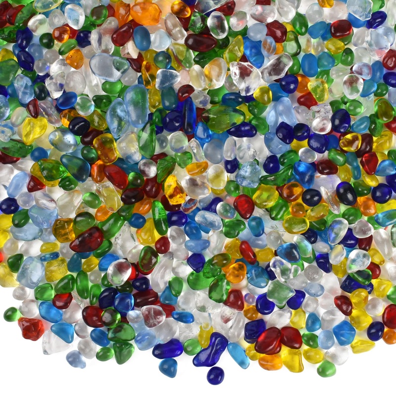 Glass Pebbles Aquarium Colorful Gravel Fish Tank Rocks Small Irregular Glass Gems Stones Beads Marble Pebbles Rocks for Vase Filler Garden Decoration 1LB