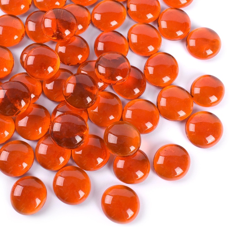 HUIANER Flat Glass Marbles 1lb, 100PCS Orange Flat Gems Glass Beads for Vase Filler Garden Aquarium Fish Tank Pebbles Table Floral Decoration