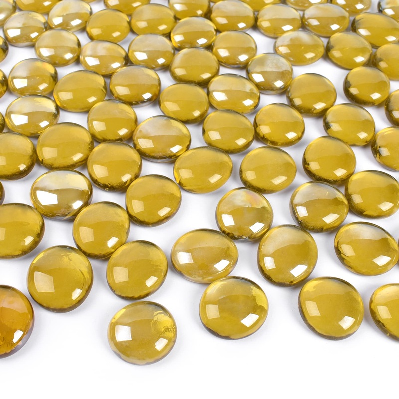 HUIANER Flat Glass Marbles 1lb, 100PCS Yellow Flat Gems Glass Beads for Vase Filler Garden Aquarium Tank Pebbles Table Floral Decoration