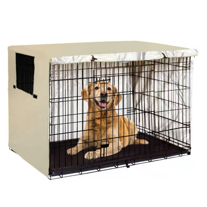 PINVNBY Dog Crate Cover,Crate Covers for Dog Cages, Indoor/Outdoor Breathable Polyester Pet Kennel Cover,Waterproof Durable Lightweight Kennel Cover (42″x27″x29″, Beige) 42″x27″x29″