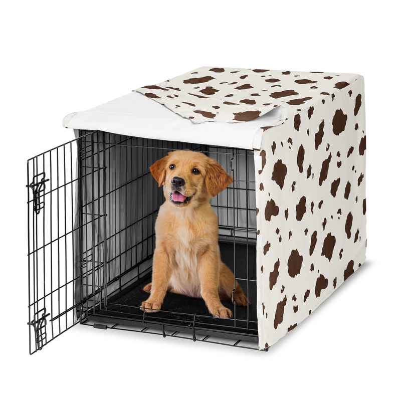 Sweet Jojo Designs Brown Western Cow Print Dog Crate Cover  Kennel Covers for 36 Inch Pet Cage Medium – Off White Southern Charm Country South Wild West Steer Animal Neutral Chocolate Cream