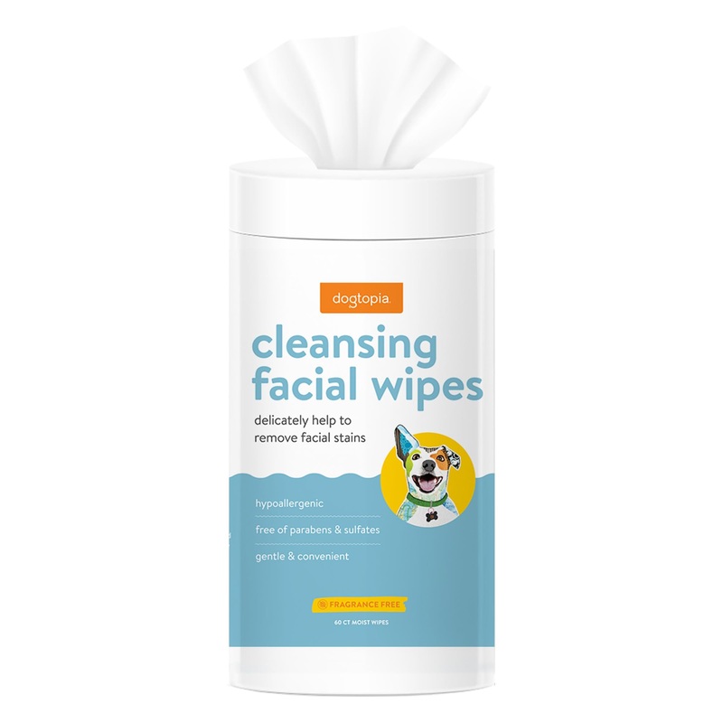 Cleansing Facial Wipes for Pets | Convenient Face Cleaning Wipes (60 Count) for Dogs and Cats | Hypoallergenic, Fragrance-Free, Remove Eye Discharge and Tear Stains
