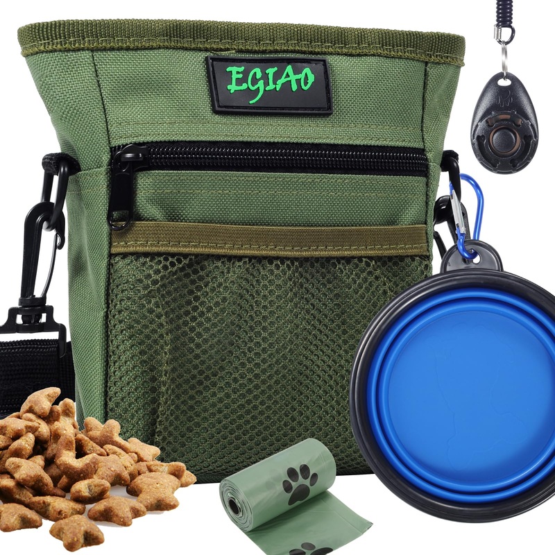 Dog Treat Pouch 2.0, Treat Pouches for Pet Training,Built-in Poop Bag Dispenser,Waist Belt Clip, Puppy Treat Pouch with Magnetic Closure – Green