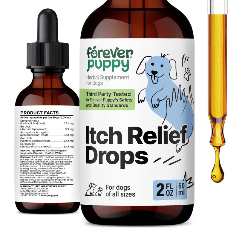 Itchy Skin Drops for Dogs – Soothing Drops w/Stinging Nettle Leaf & Centella Asiatica Extract for Itchy Paws – Skin and Coat Supplement for All Breeds & Sizes – 2 fl oz