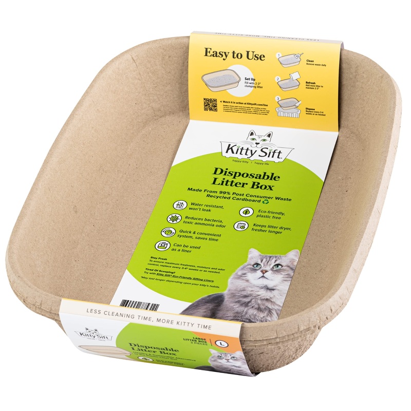 Kitty Sift (6-Pack) Disposable Cat Litter Box, Sustainable, Clean – Large, 6-Pack (Large) Litter Box Only 6 Piece Set
