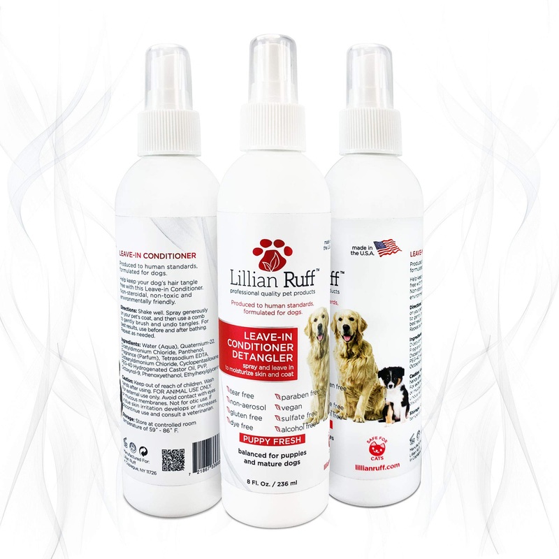 Lillian Ruff Leave-in Dog Conditioner & Detangler Spray – pH Balanced After-Bath No Rinse Hydrating Dog Conditioning Spray – Silky Shine Spray for Dry Skin, Itch Relief, Detangling & Dematting (8oz) Leave-in Conditioner Detangler