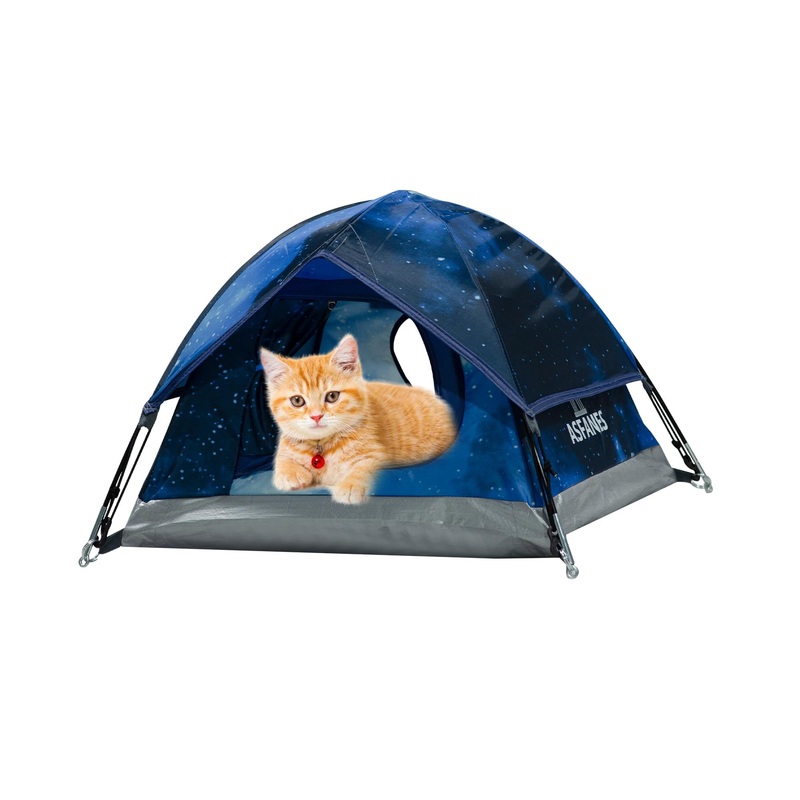 Outdoor Waterproof Pet Camping Tent, Cave Bed for Indoor Cats and Small Dogs, Portable Cat House Dog House, 21.6×21.6×14.9”, Navy Blue, S.