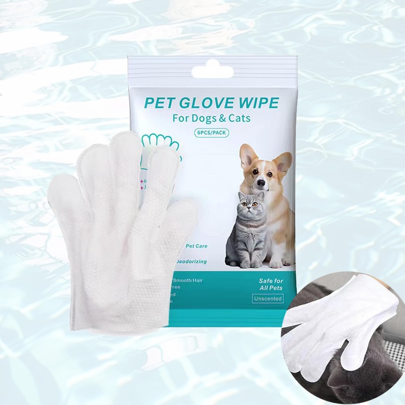 Pet Bathing Wipes for Dogs & Cats, Cleaning & Deodorizing Grooming Gloves, Nourish Fur Glove Wipes for Daily Care and Traveling, Rinse Free6 PCS, white