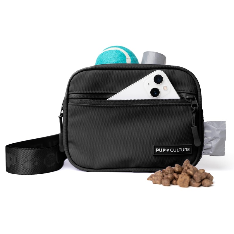 Pup Culture Cross Body Dog Training Treat Pouch | Removable Treat Pouch for Anytime Puppy Training | Built in Poop Bag Dispenser & Used Dog Poop Bag Holder | Stylish Dog Treat Pouch – Black