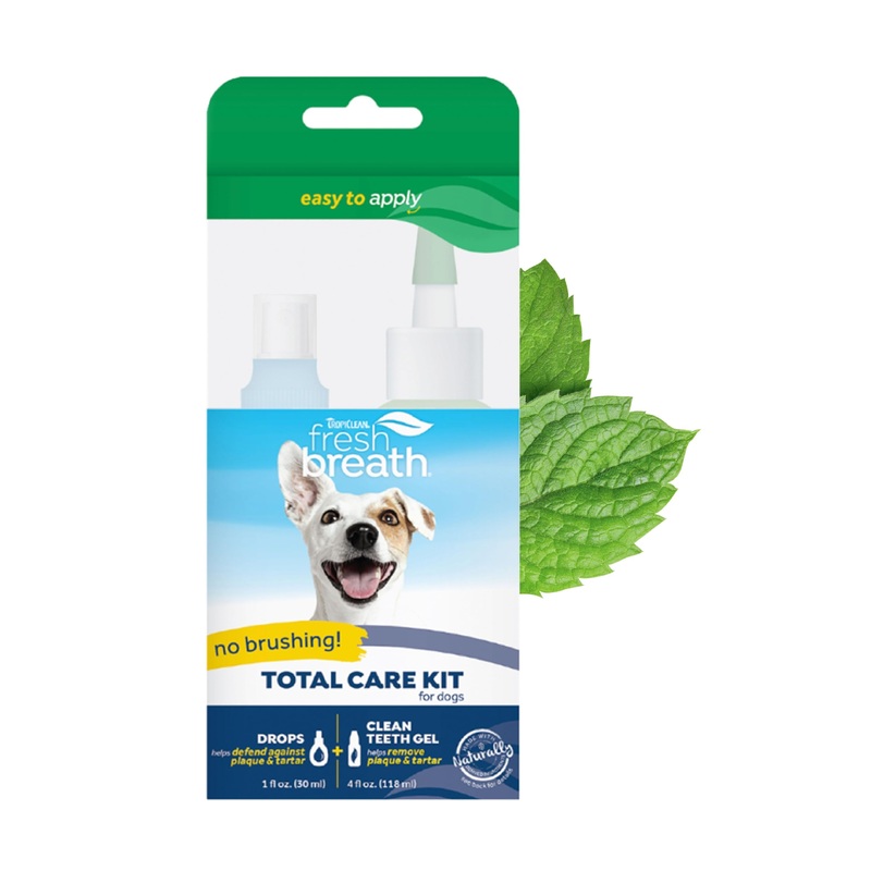 TropiClean Fresh Breath No Brush Total Care Kit | Dog Dental Hygiene| Dog Teeth Cleaning Made Easy | Water Additive No Brushing Toothpaste for Dogs
