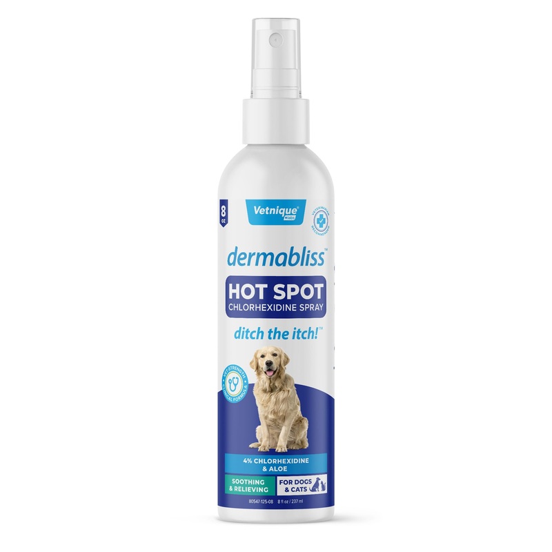 Vetnique Dermabliss Hot Spot Treatment for Dogs – Antiseptic Medicated Chlorhexidine Spray – Vet Recommended for Skin Infections, Hot Spots & Irritation (Hot Spot Spray, 8oz)