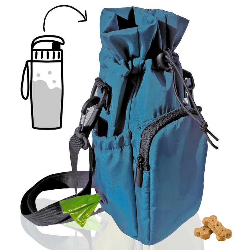 Waterproof Dog Walking Bag and Universal Water Bottle Holder, Built In Poop Bag Dispenser, Unisex Cross Body Treat Pouch, Walking Hiking Dog Training Sport Bag (Deep Teal) Deep Teal