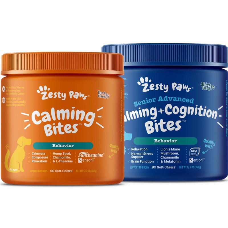 Zesty Paws Calming Soft Chews for Dogs – Melatonin, Ashwagandha + Senior Advanced Calming & Cognition Soft Chews for Dogs