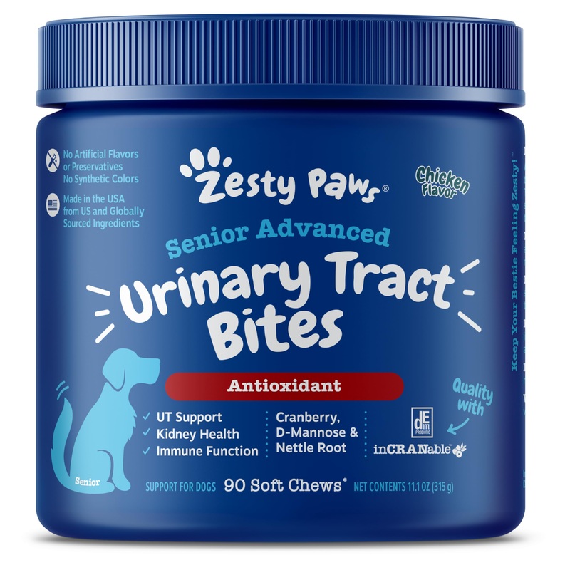 Zesty Paws Senior Cranberry Supplement for Dogs – Bladder Control for Senior Dogs – Urinary Tract Support – Cranberry Chews – Immune & Gut Support – Chicken – 90 Count