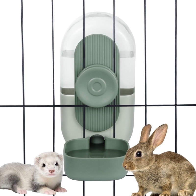 28oz Rabbit Water Bottle,Hanging Automatic Water Dispenser for Cage,Ferret Bunny Guinea Pig Water Bowl,Suitable for Small Animal(Cage Grid Spacing Over 1.2”)(Green) Green
