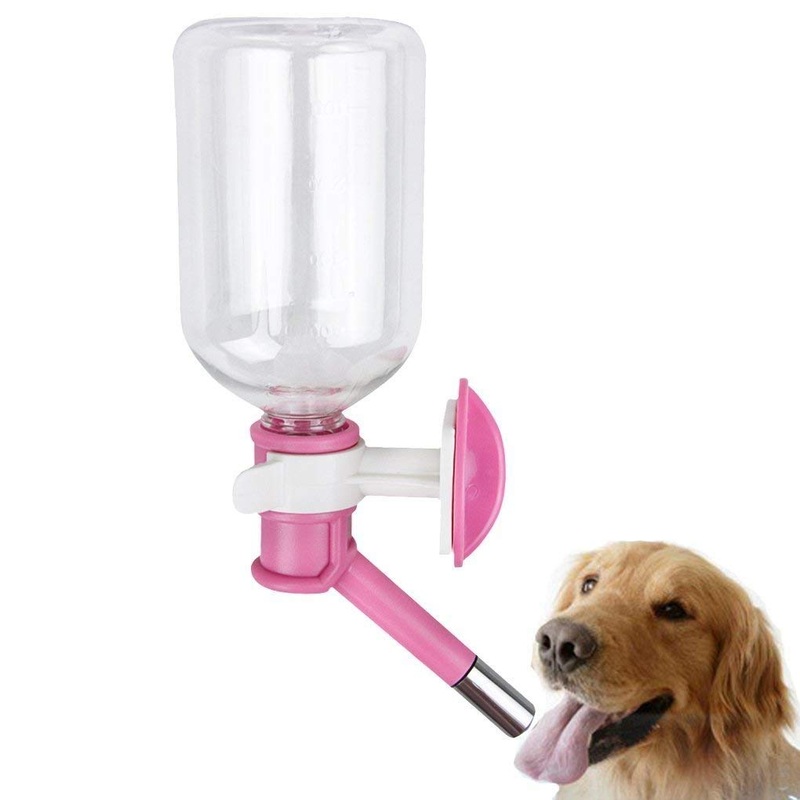 500ml Pet Water Bottles No Drip Small Animal Automatic Feeders Leak proof Drinking Dispenser Hanging Outdoor No Spill Water Drinking Bottle Holder for Puppy Dog Cat Rabbit Hamster Hedgehog,BPA Free pink